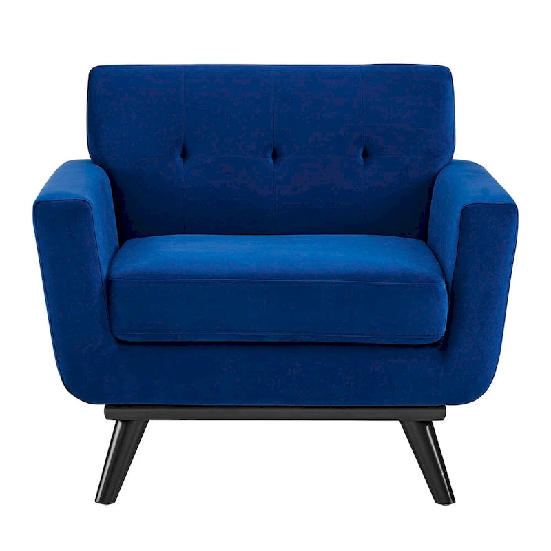 Tufted Performance Velvet Armchair with Solid Wood Legs