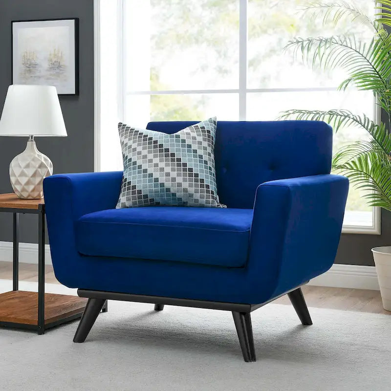 Tufted Performance Velvet Armchair with Solid Wood Legs