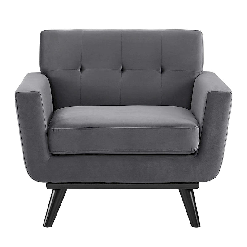 Tufted Performance Velvet Armchair with Solid Wood Legs