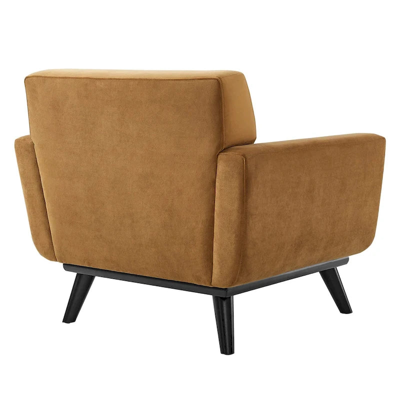Tufted Performance Velvet Armchair with Solid Wood Legs