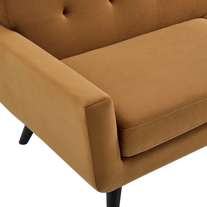 Tufted Performance Velvet Armchair with Solid Wood Legs
