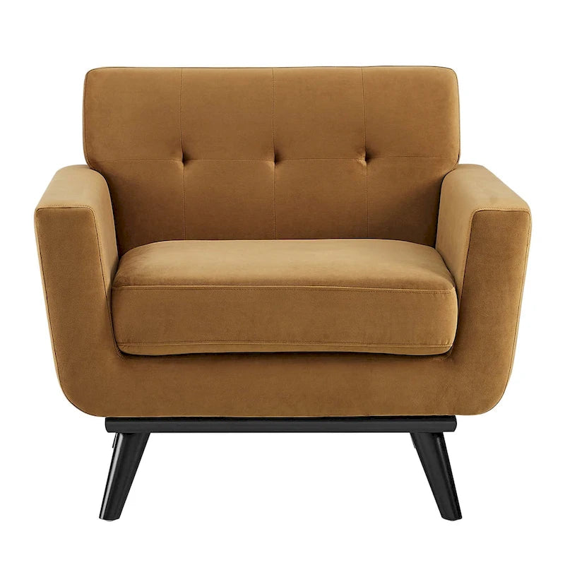 Tufted Performance Velvet Armchair with Solid Wood Legs