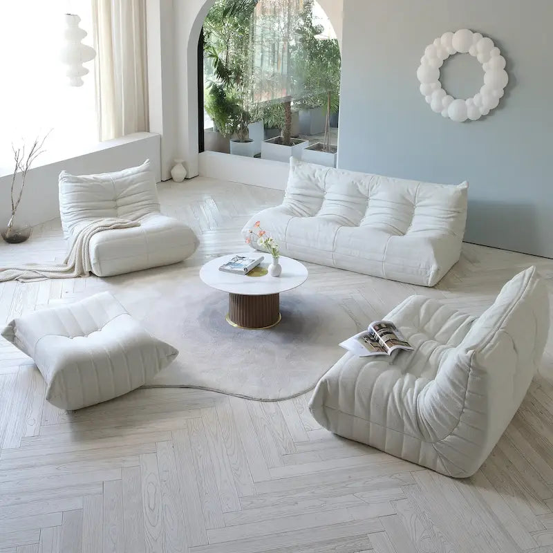 Teddy Fabric Lazy Sofa Sets for Bedroom Living Room,Comfortable Bean Bag Chair Floor Couch