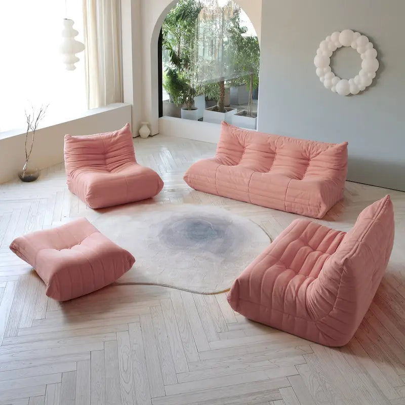 Teddy Fabric Lazy Sofa Sets for Bedroom Living Room,Comfortable Bean Bag Chair Floor Couch
