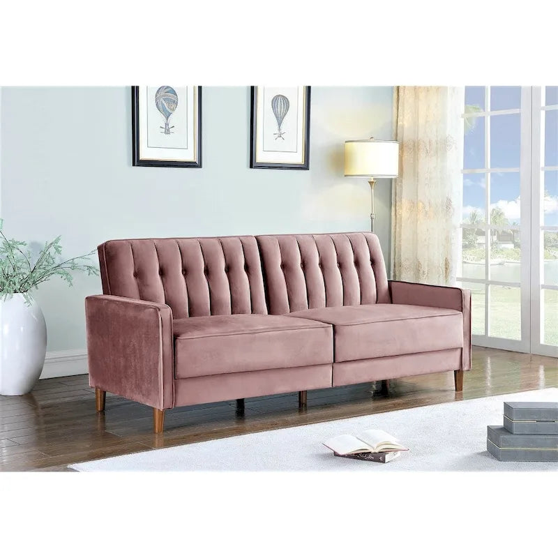 Mid-Century Modern Convertible Sleeper Sofa Bed in Linen