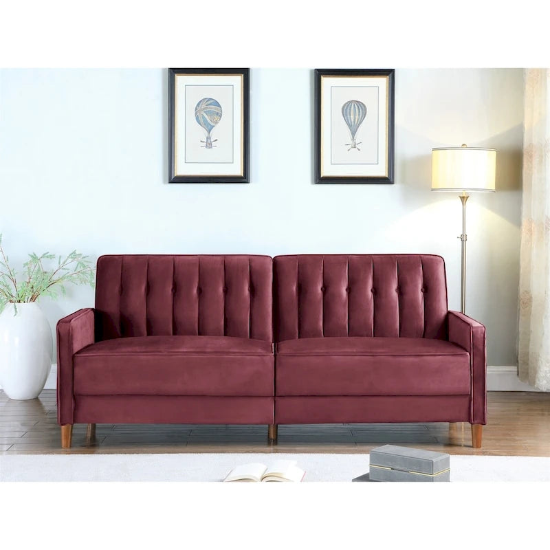 Mid-Century Modern Convertible Sleeper Sofa Bed in Linen