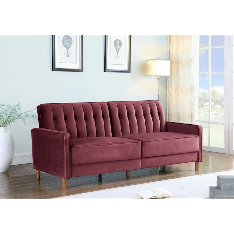 Mid-Century Modern Convertible Sleeper Sofa Bed in Linen