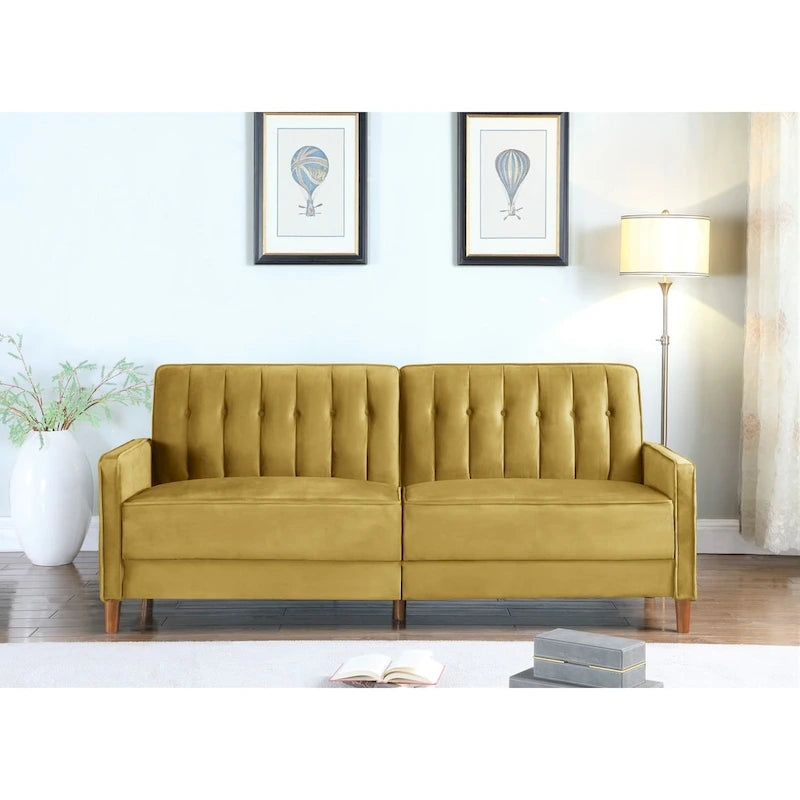 Mid-Century Modern Convertible Sleeper Sofa Bed in Linen