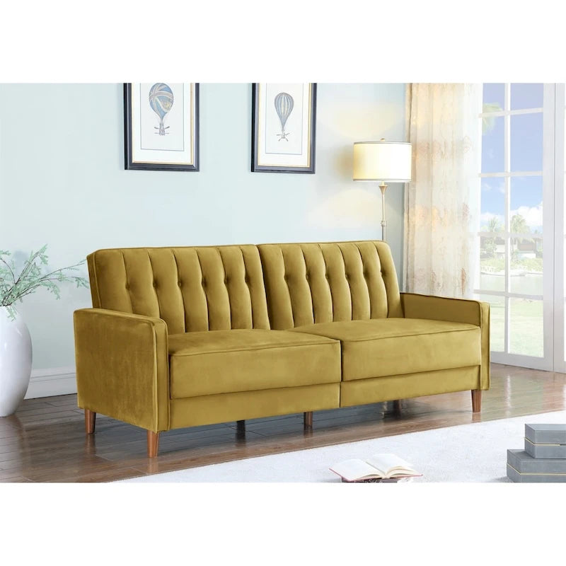 Mid-Century Modern Convertible Sleeper Sofa Bed in Linen