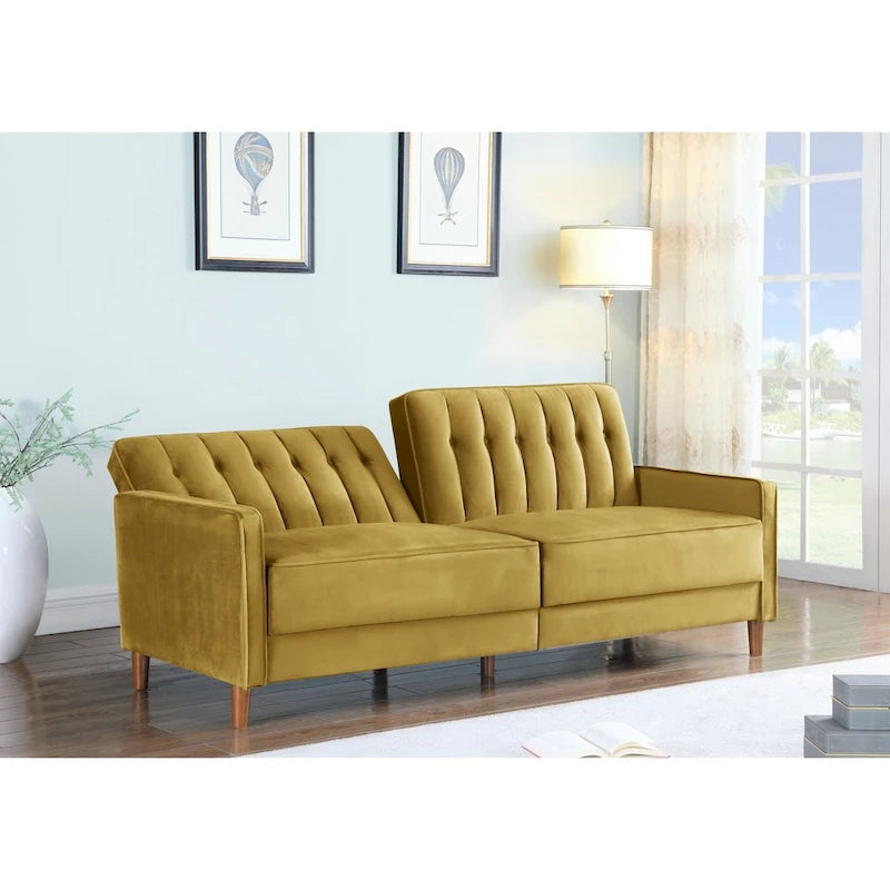 Mid-Century Modern Convertible Sleeper Sofa Bed in Linen