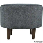 Round Upholstered Ottoman – Olive Fabric Accent Footrest