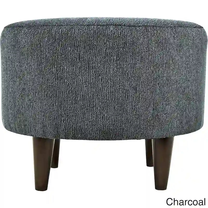 Round Upholstered Ottoman – Olive Fabric Accent Footrest
