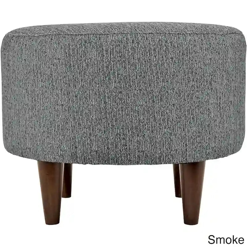 Round Upholstered Ottoman – Olive Fabric Accent Footrest