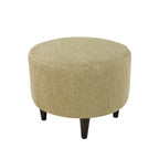 Round Upholstered Ottoman – Olive Fabric Accent Footrest