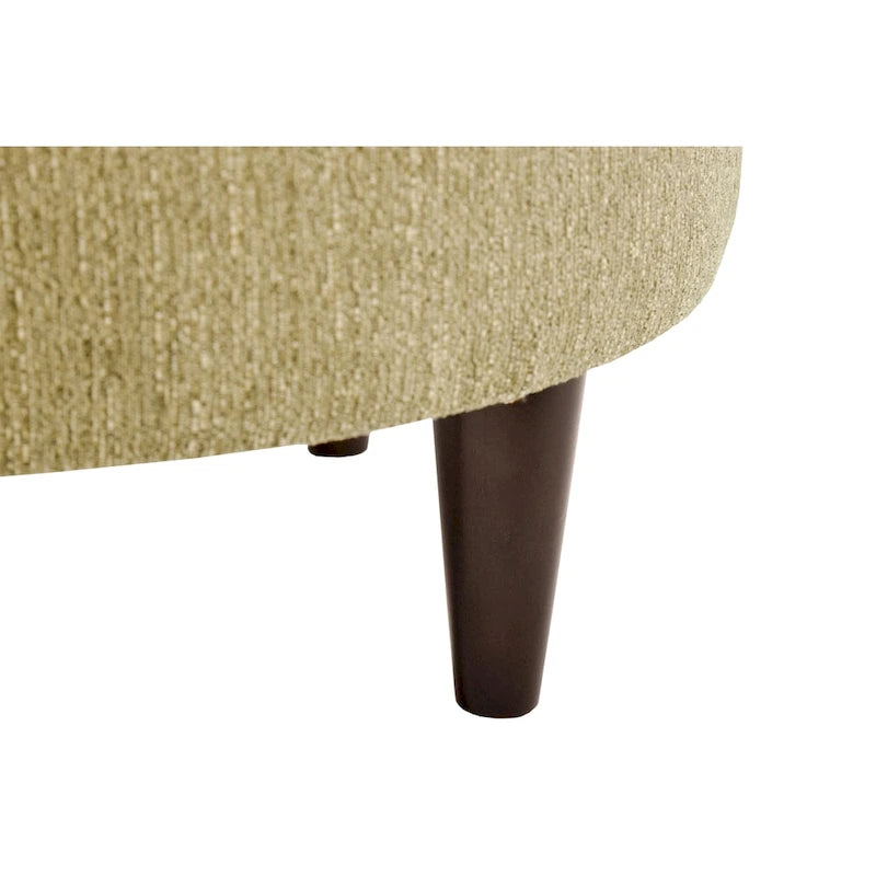 Round Upholstered Ottoman – Olive Fabric Accent Footrest