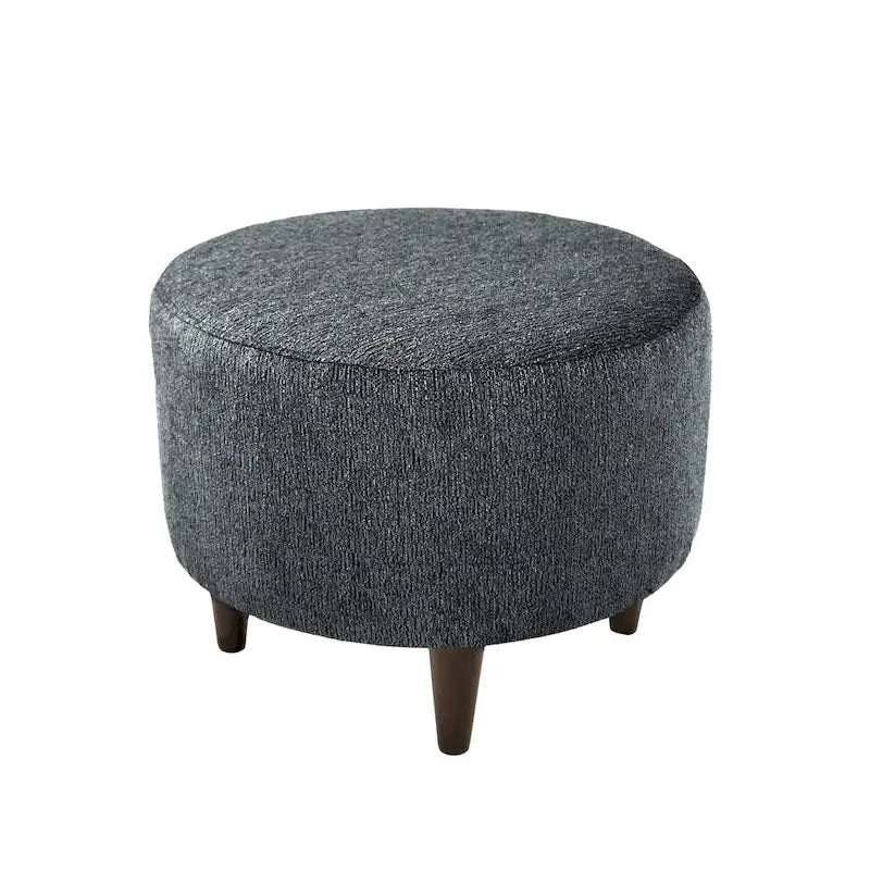 Round Upholstered Ottoman – Olive Fabric Accent Footrest