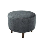 Round Upholstered Ottoman – Olive Fabric Accent Footrest