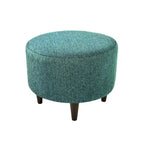 Round Upholstered Ottoman – Olive Fabric Accent Footrest