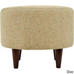 Round Upholstered Ottoman – Olive Fabric Accent Footrest