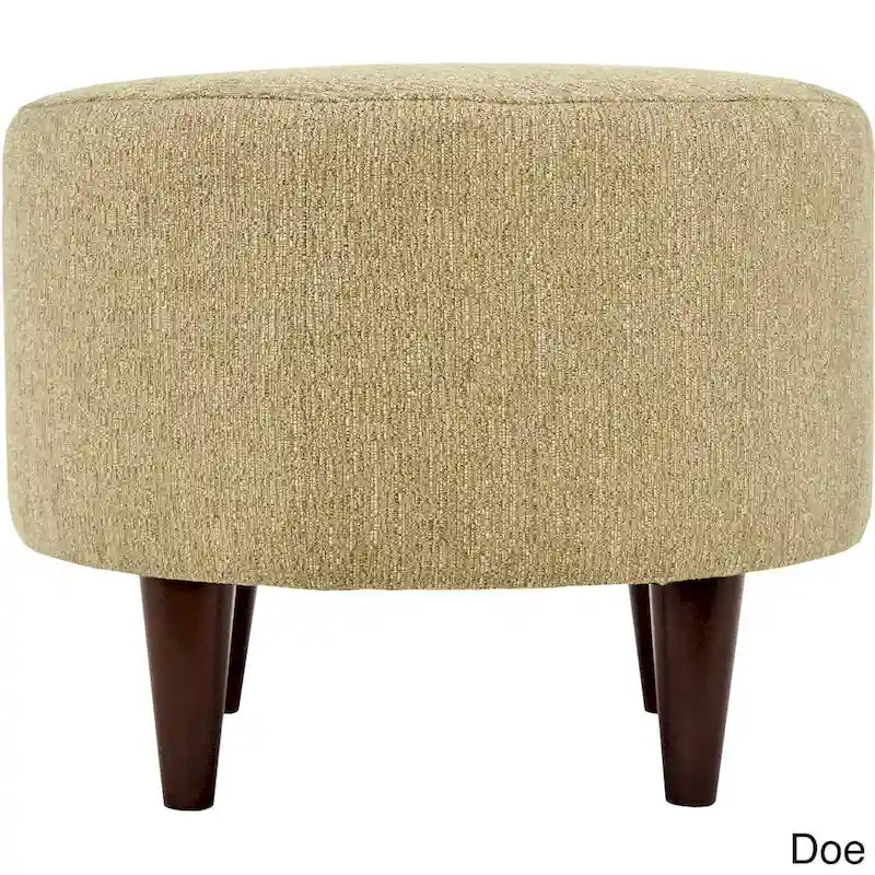 Round Upholstered Ottoman – Olive Fabric Accent Footrest