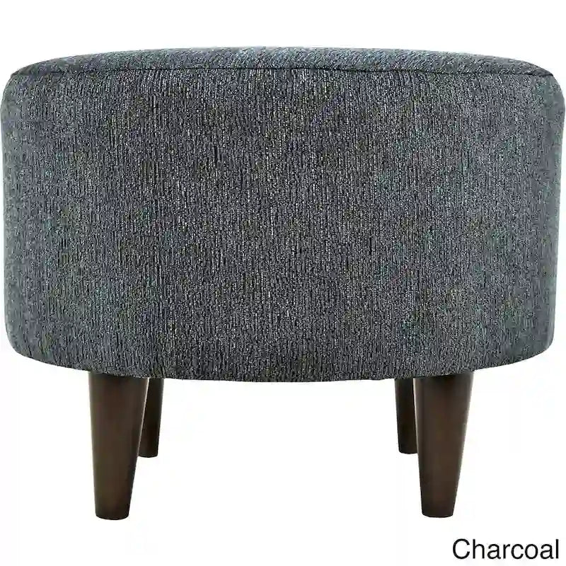 Round Upholstered Ottoman – Olive Fabric Accent Footrest