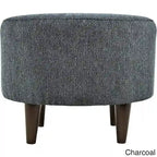Round Upholstered Ottoman – Olive Fabric Accent Footrest