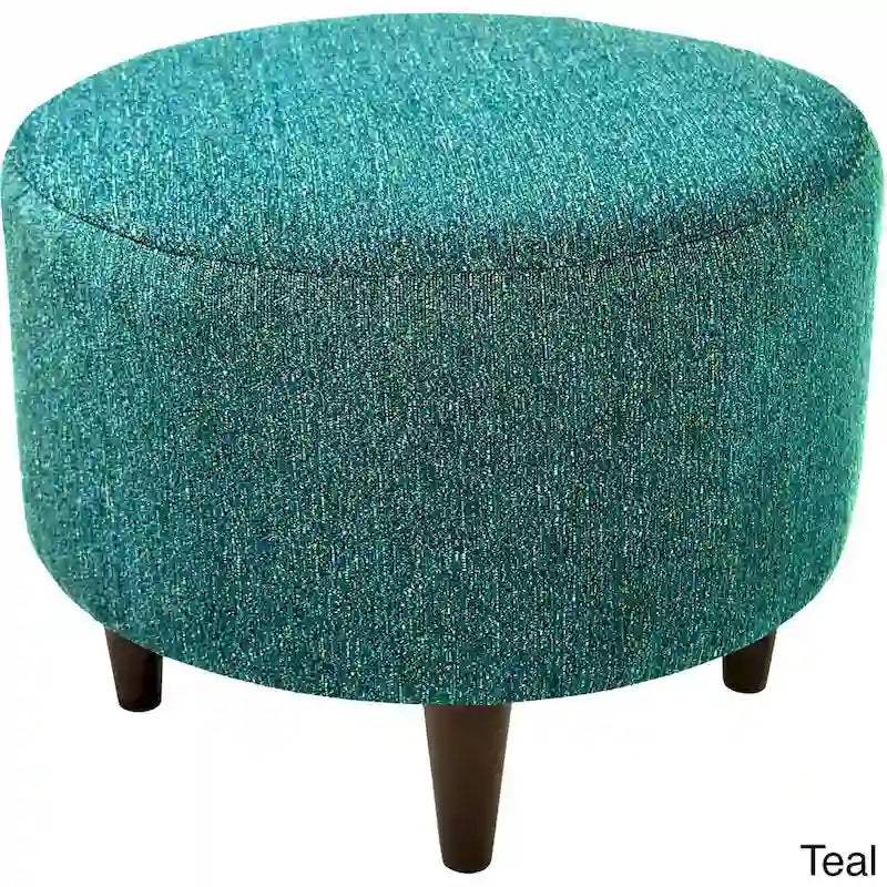 Round Upholstered Ottoman – Olive Fabric Accent Footrest