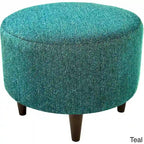 Round Upholstered Ottoman – Olive Fabric Accent Footrest