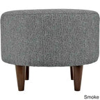 Round Upholstered Ottoman – Olive Fabric Accent Footrest