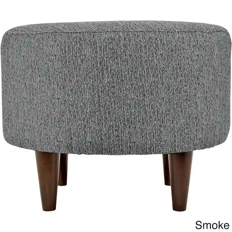 Round Upholstered Ottoman – Olive Fabric Accent Footrest