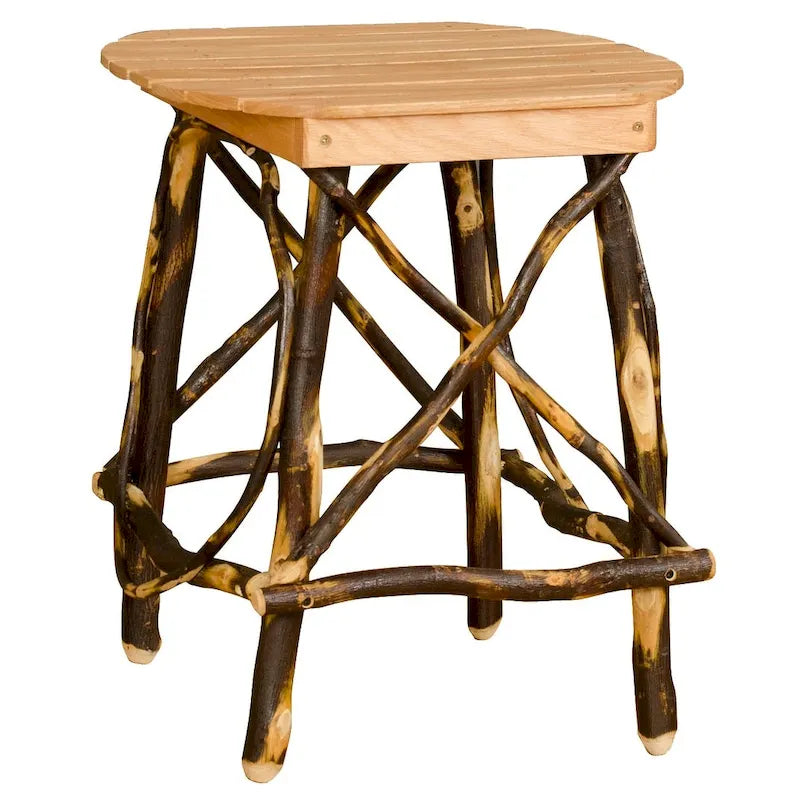 Hickory Log Round End Table | Solid Hardwood, Handcrafted in USA
