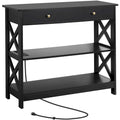 Wooden Entryway Console Table with Power Outlet, Drawer and 2-Layer Shelves