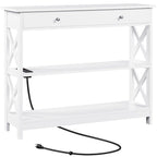 Wooden Entryway Console Table with Power Outlet, Drawer and 2-Layer Shelves
