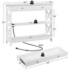 Wooden Entryway Console Table with Power Outlet, Drawer and 2-Layer Shelves