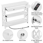 Wooden Entryway Console Table with Power Outlet, Drawer and 2-Layer Shelves
