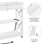 Wooden Entryway Console Table with Power Outlet, Drawer and 2-Layer Shelves