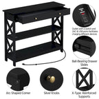 Wooden Entryway Console Table with Power Outlet, Drawer and 2-Layer Shelves