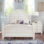 Dove White Farmhouse Panel Bed with Arched Headboard & Turned Finials