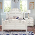 Dove White Farmhouse Panel Bed with Arched Headboard & Turned Finials