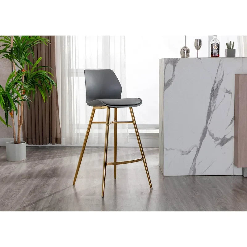 Porthos Home Calix Bar Stools Set of 2, PU Leather, Gold Chrome Legs