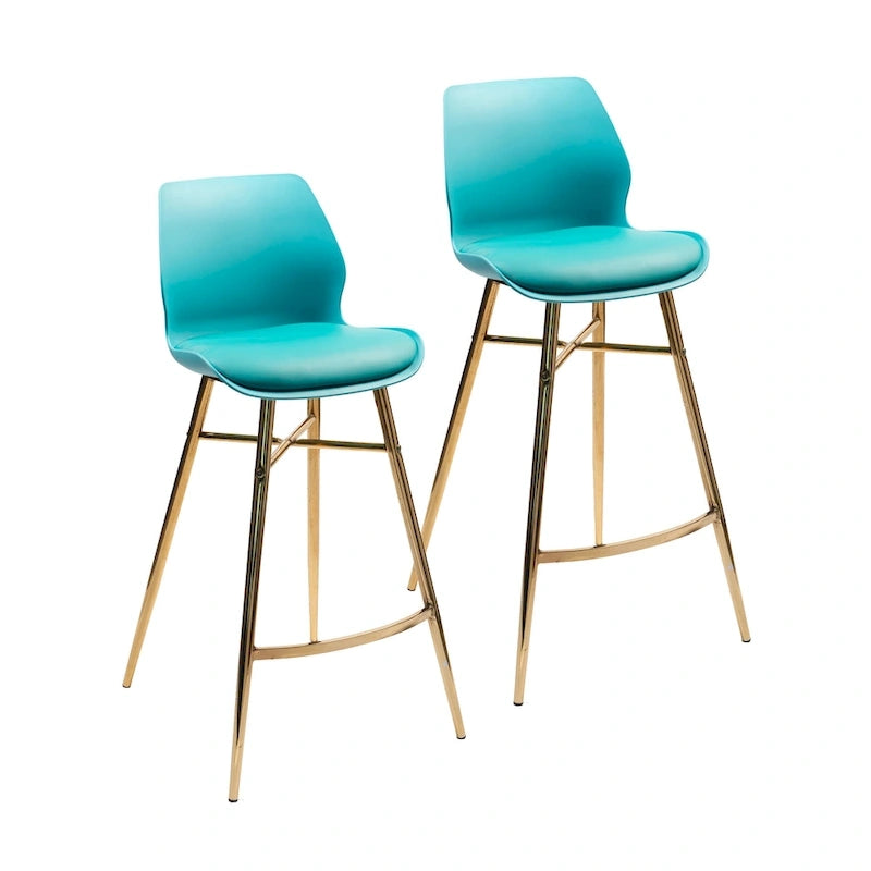 PU Leather Bar Stools with Gold Chrome Legs, Set of 2