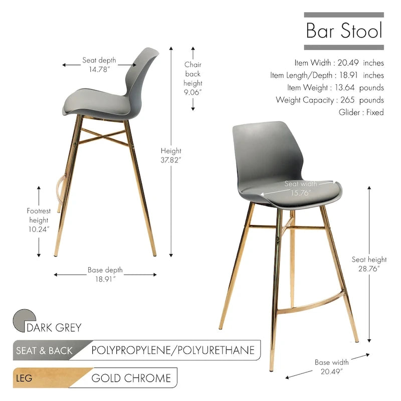 PU Leather Bar Stools with Gold Chrome Legs, Set of 2
