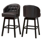 Brown Faux Leather Tufted Swivel Barstool with Nailhead Trim, Set of 2