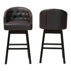 Brown Faux Leather Tufted Swivel Barstool with Nailhead Trim, Set of 2