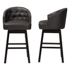 Brown Faux Leather Tufted Swivel Barstool with Nailhead Trim, Set of 2