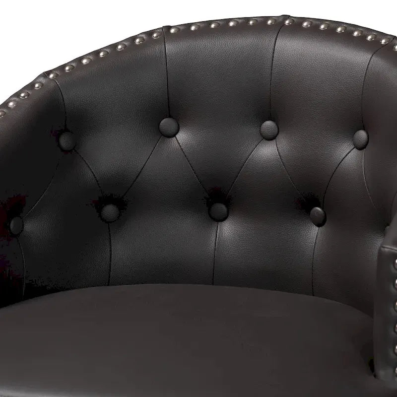 Brown Faux Leather Tufted Swivel Barstool with Nailhead Trim, Set of 2