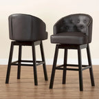 Brown Faux Leather Tufted Swivel Barstool with Nailhead Trim, Set of 2