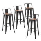 Industrial Black Counter Stools with Back & Wooden Seat, 24" or 26", Set of 2