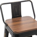 Industrial Black Counter Stools with Back & Wooden Seat, 24" or 26", Set of 2