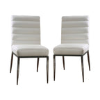 Modern White Channel Tufted Dining Chairs in Faux Leather, Set of 2
